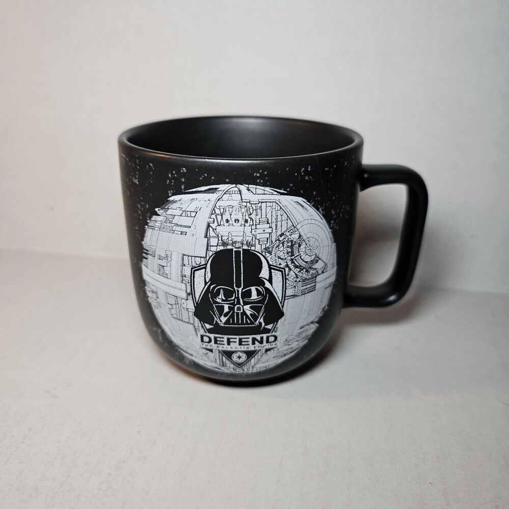 Williams Sonoma Star Wars Mug DEFEND Darth Vader 16 oz Matte Black Deathstar